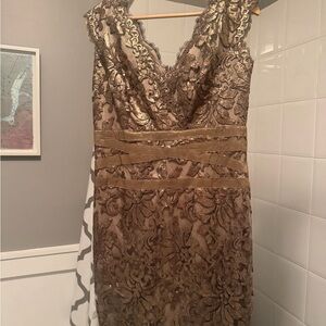 Tadashi Shoji Gold Lace Midi Dress